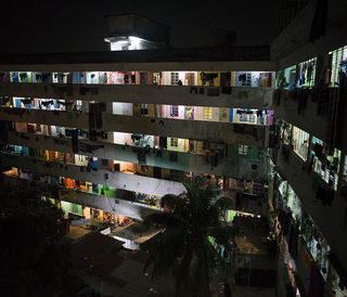 View of an apartment block that surrounds the colony.