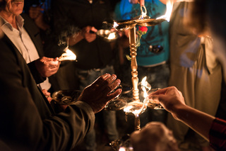 18/04/2017 - Lalish, Iraq: At „Carşema Sor“ Yazidis light candlewicks and recite prayers after that. Fire is an important part of their belief and they have been attacked and persecuted for that since ever.
